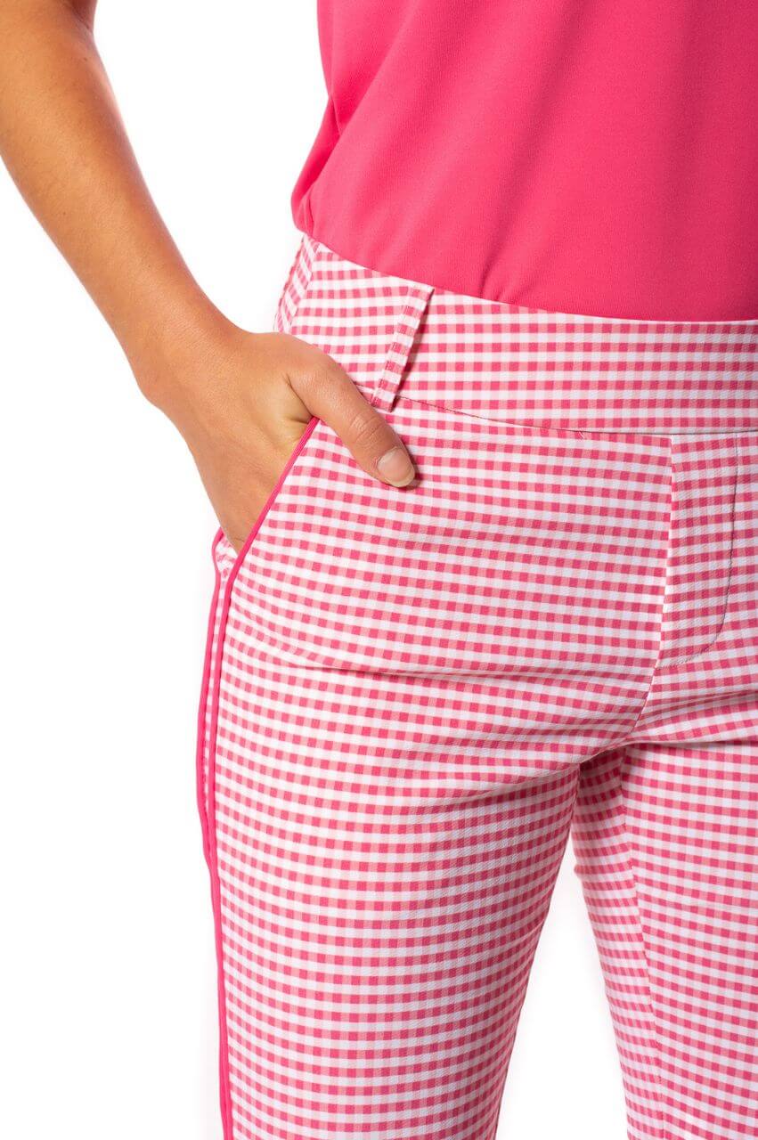 Hot Pink/White Checkered Stretch Ankle Pant - GolftiniPant