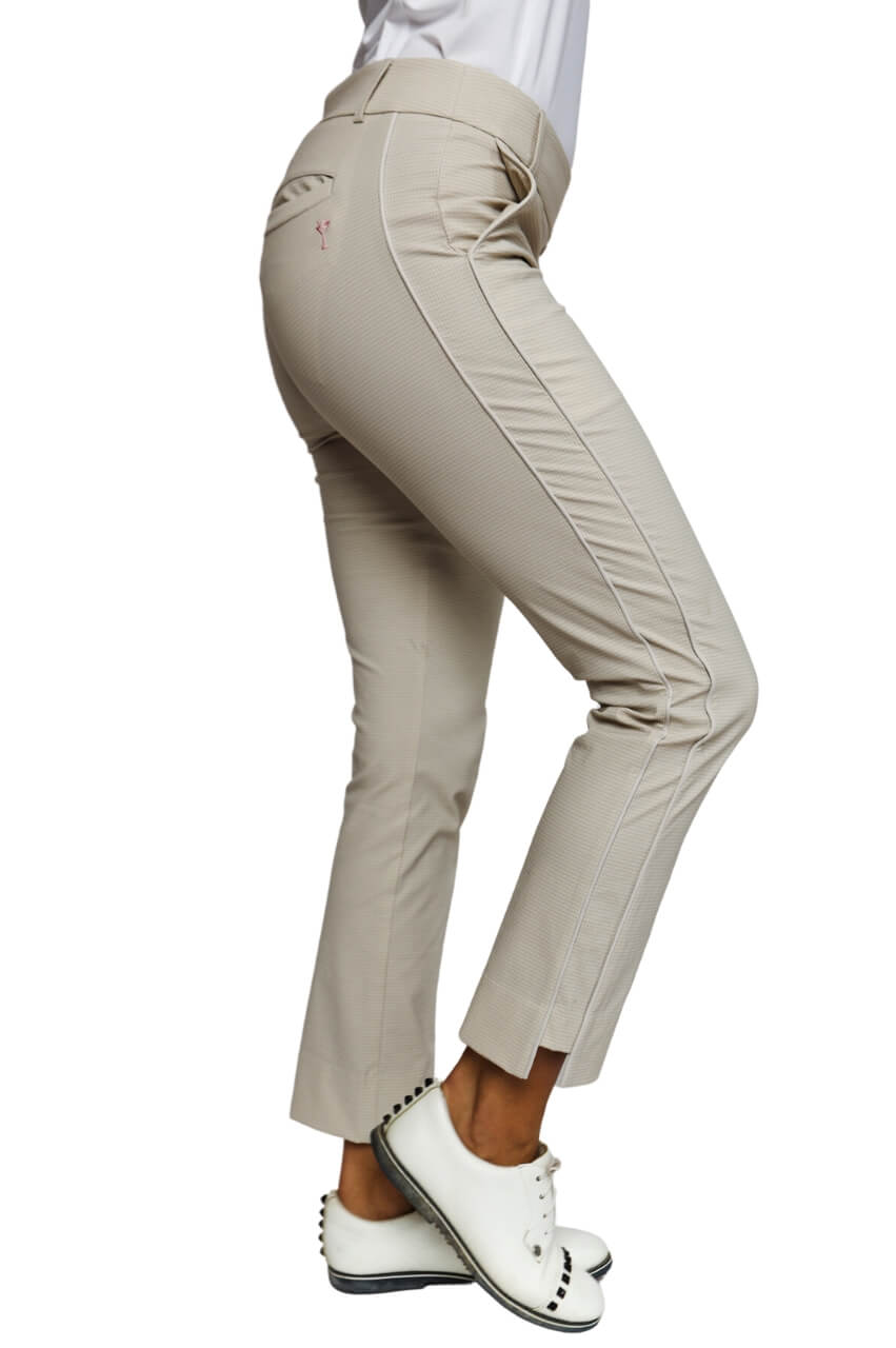 Khaki Houndstooth Stretch Ankle Pant - GolftiniPant