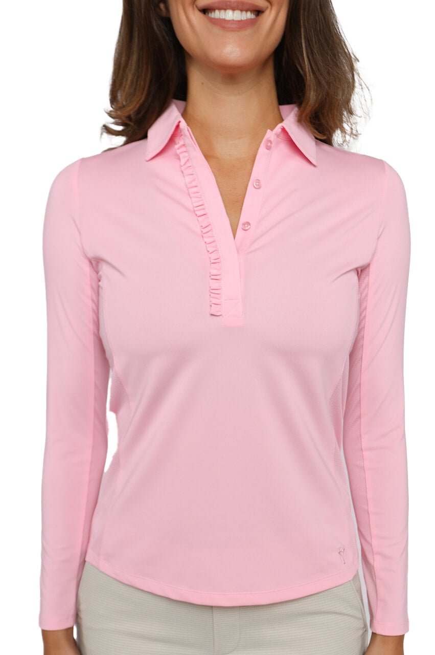 Light Pink Long Sleeve Ruffle Polo - GolftiniTops
