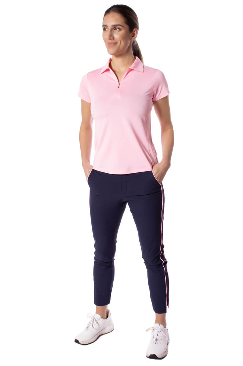 Light Pink Short Sleeve Zip Polo - GolftiniTops