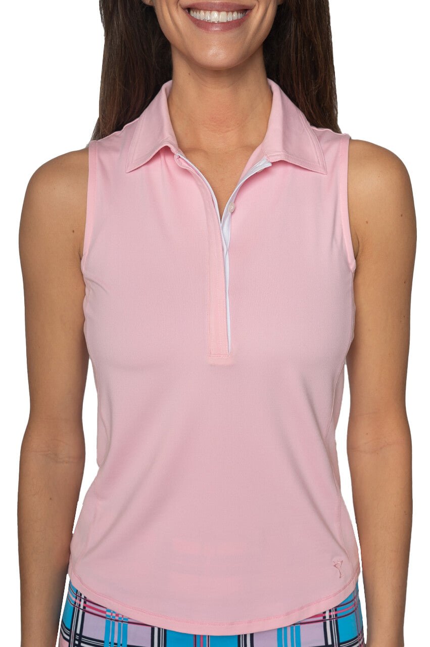 Light Pink Sleeveless Contrast Fabulous Polo - GolftiniTops