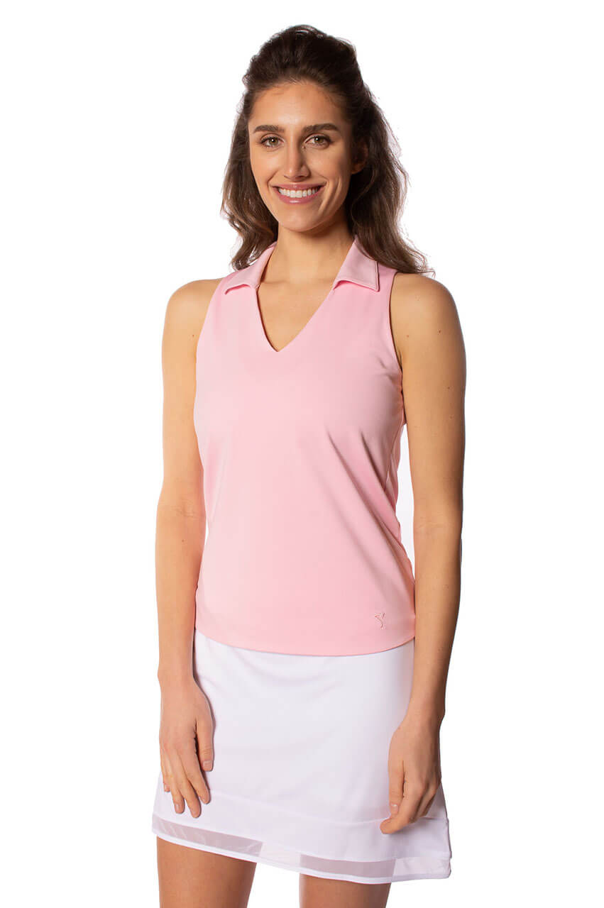 Light Pink Sleeveless Lisa Sport Polo - GolftiniTops