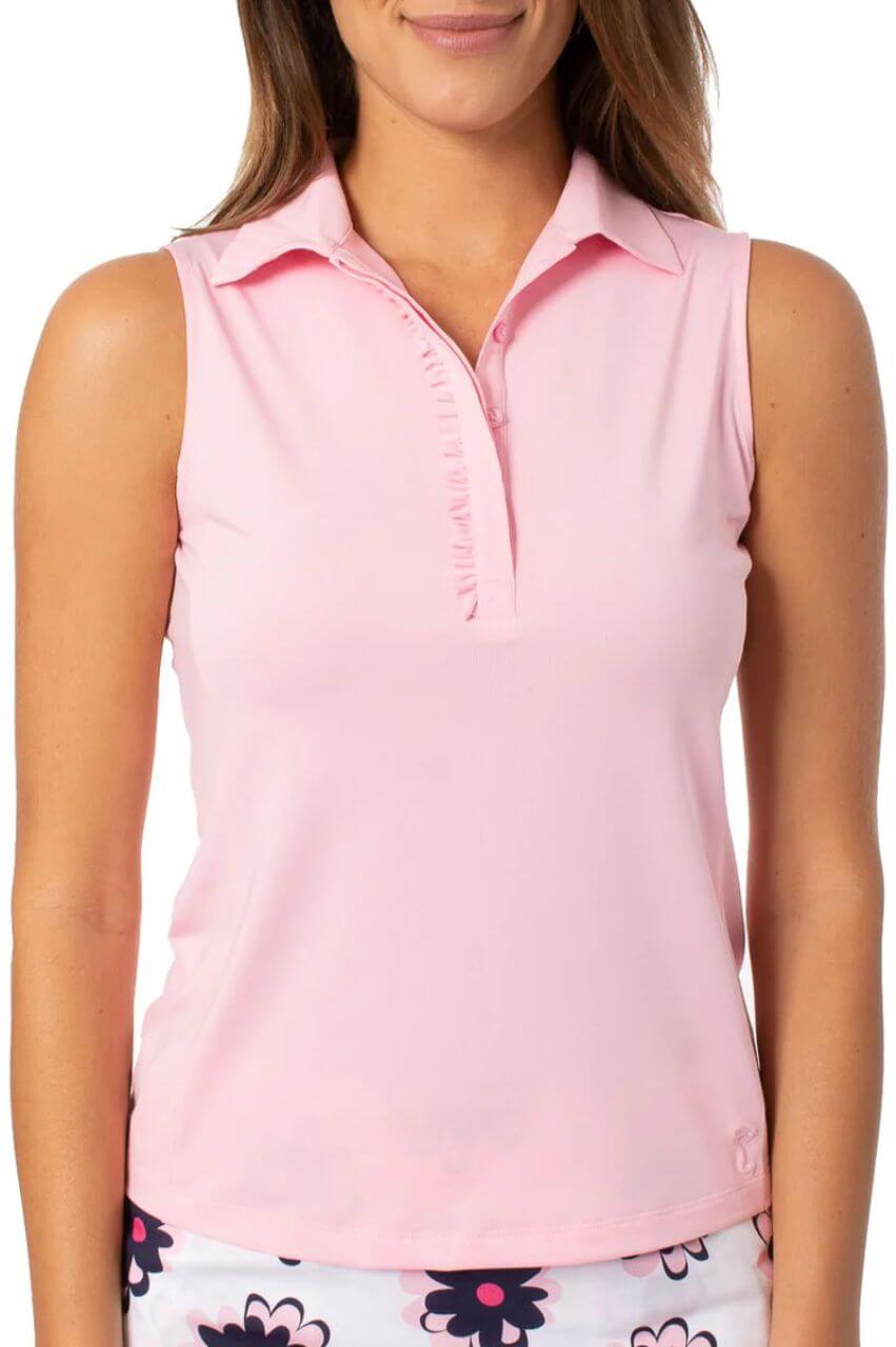 Light Pink Sleeveless Ruffle Polo - GolftiniTops
