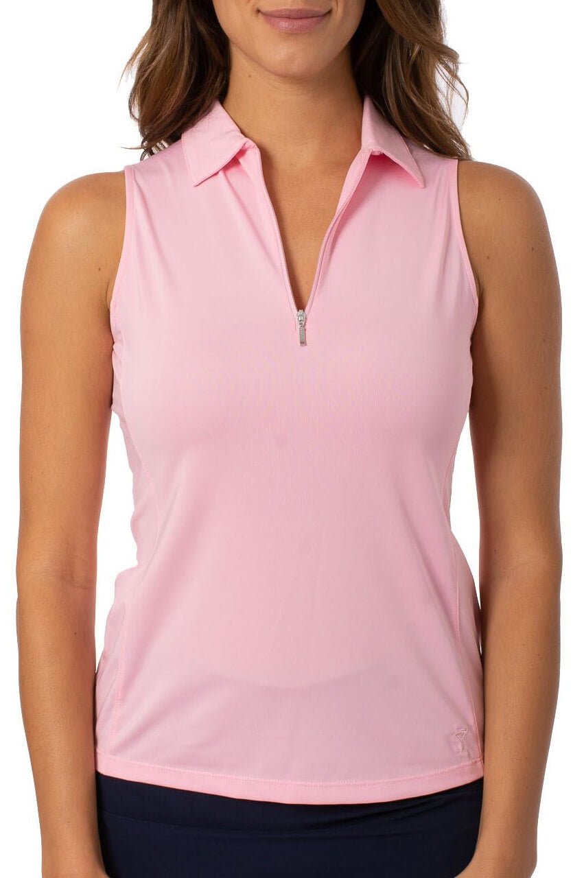 Light Pink Sleeveless Zip Polo - GolftiniTops