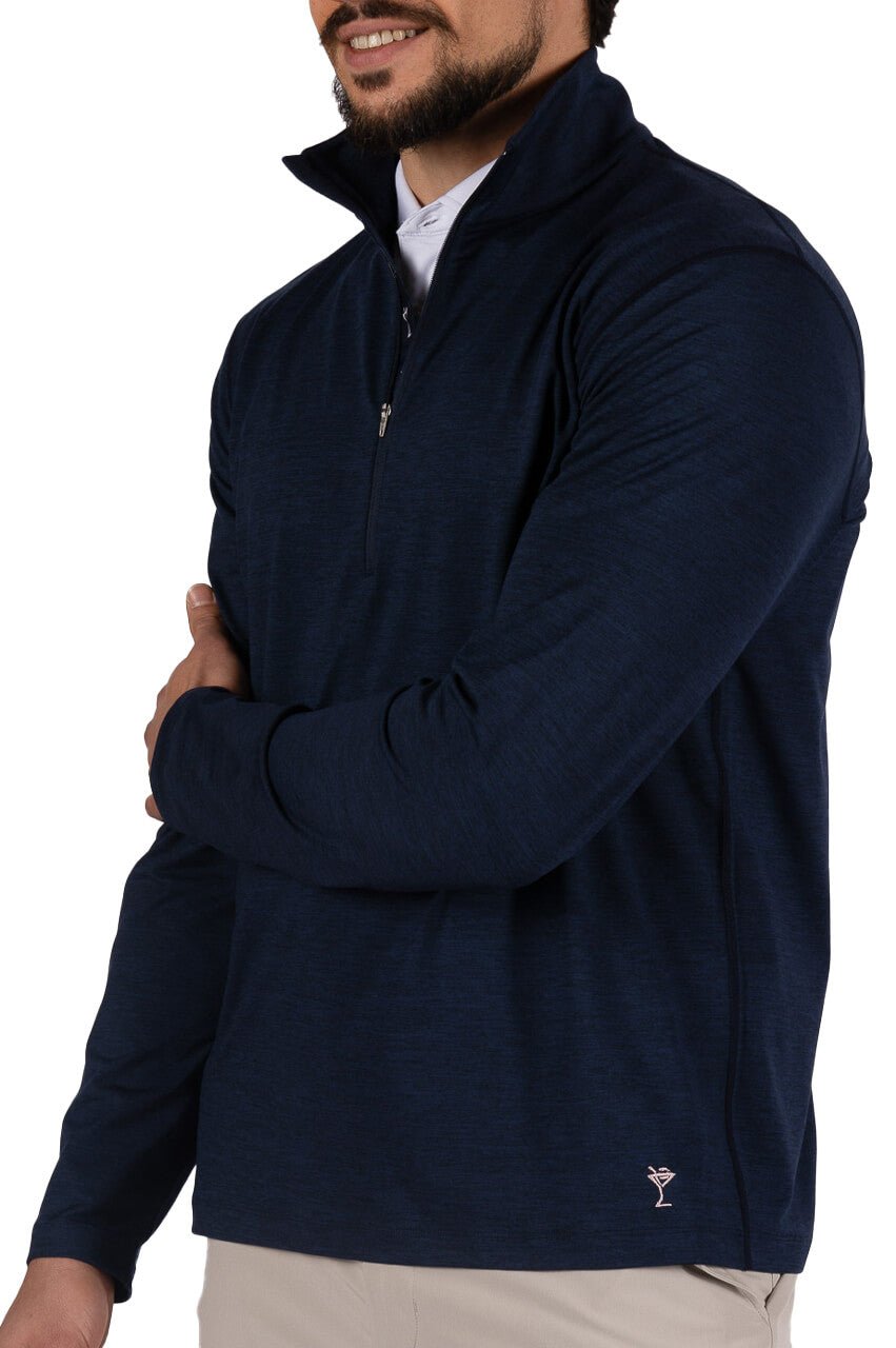 Men's Heathered Navy Quarter Zip Pullover - GolftiniMen's Tops