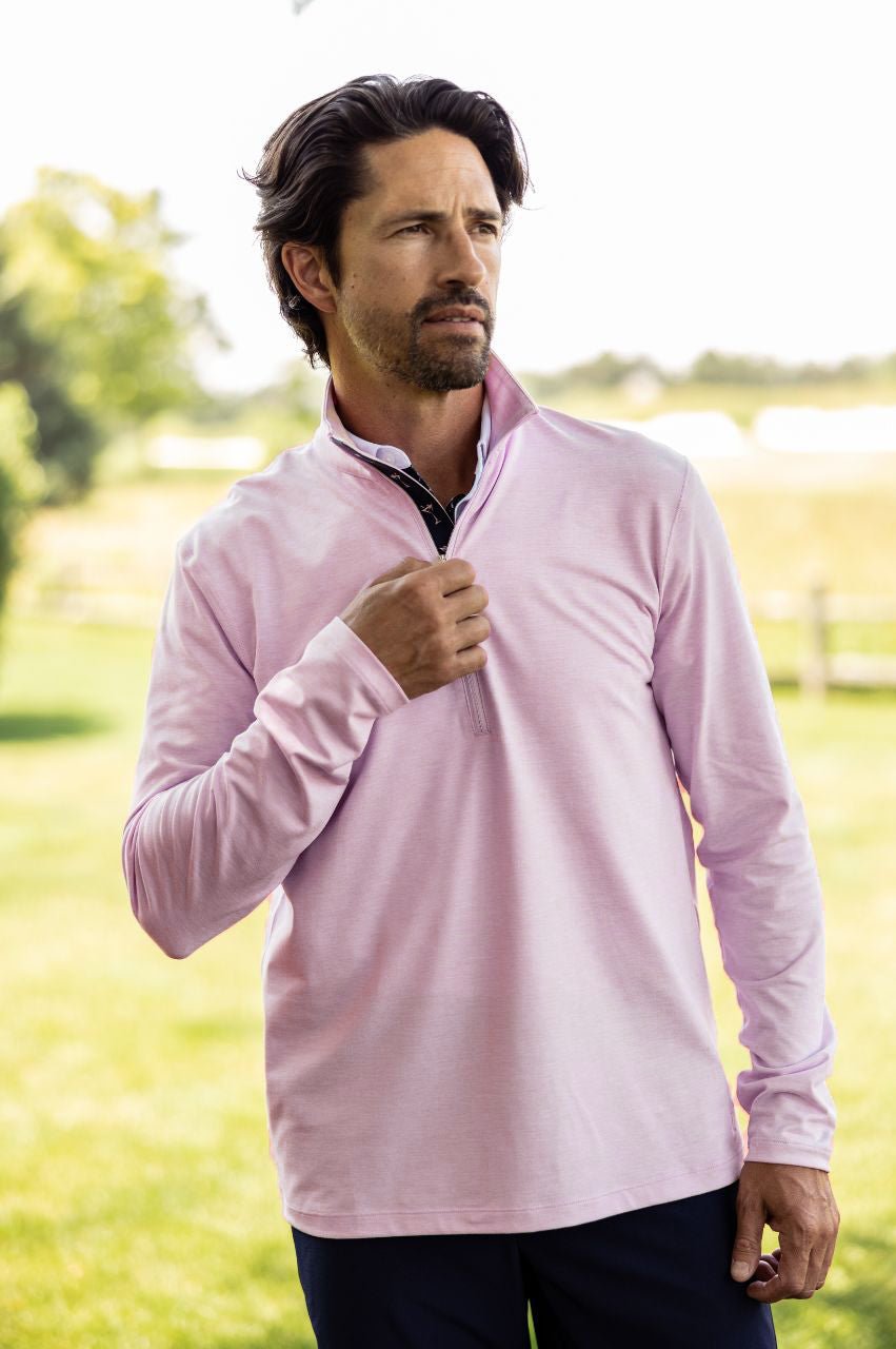 Men&#39;s Heathered Pink Quarter Zip Pullover - GolftiniMen&#39;s Tops