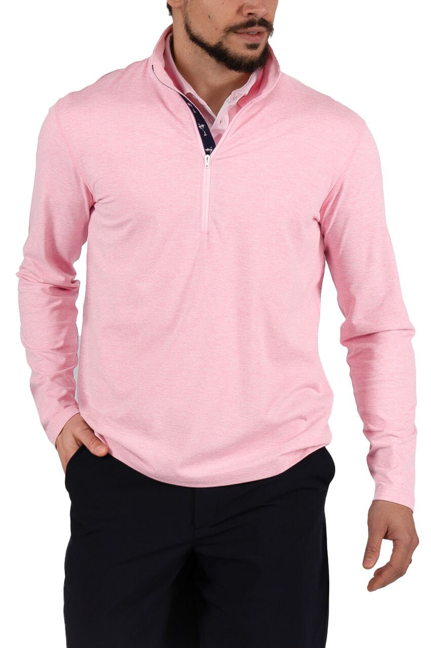 Men's Heathered Pink Quarter Zip Pullover - GolftiniMen's Tops