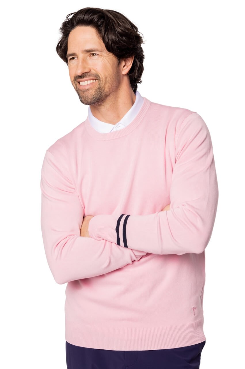 Men's Light Pink Striped Crewneck Sweater - GolftiniMen's Tops