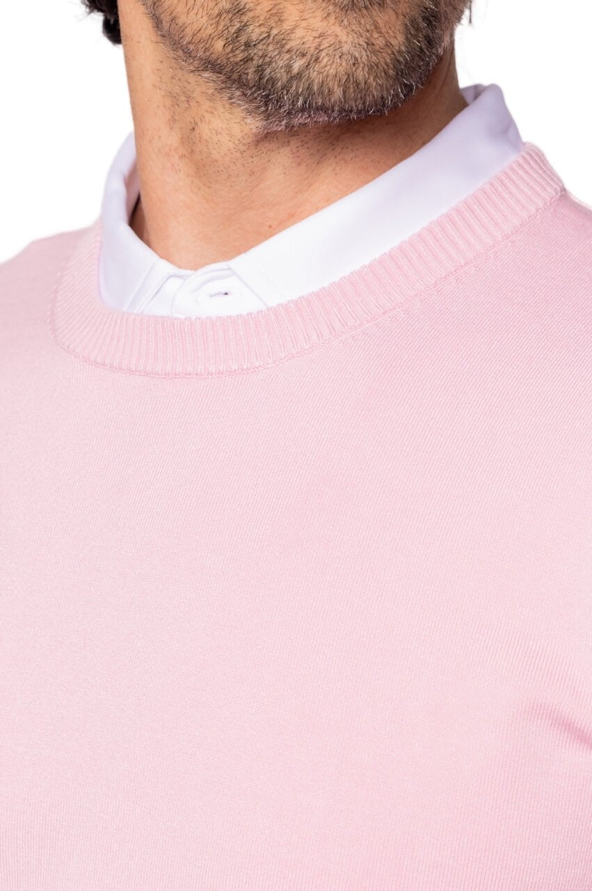 Men's Light Pink Striped Crewneck Sweater - GolftiniMen's Tops