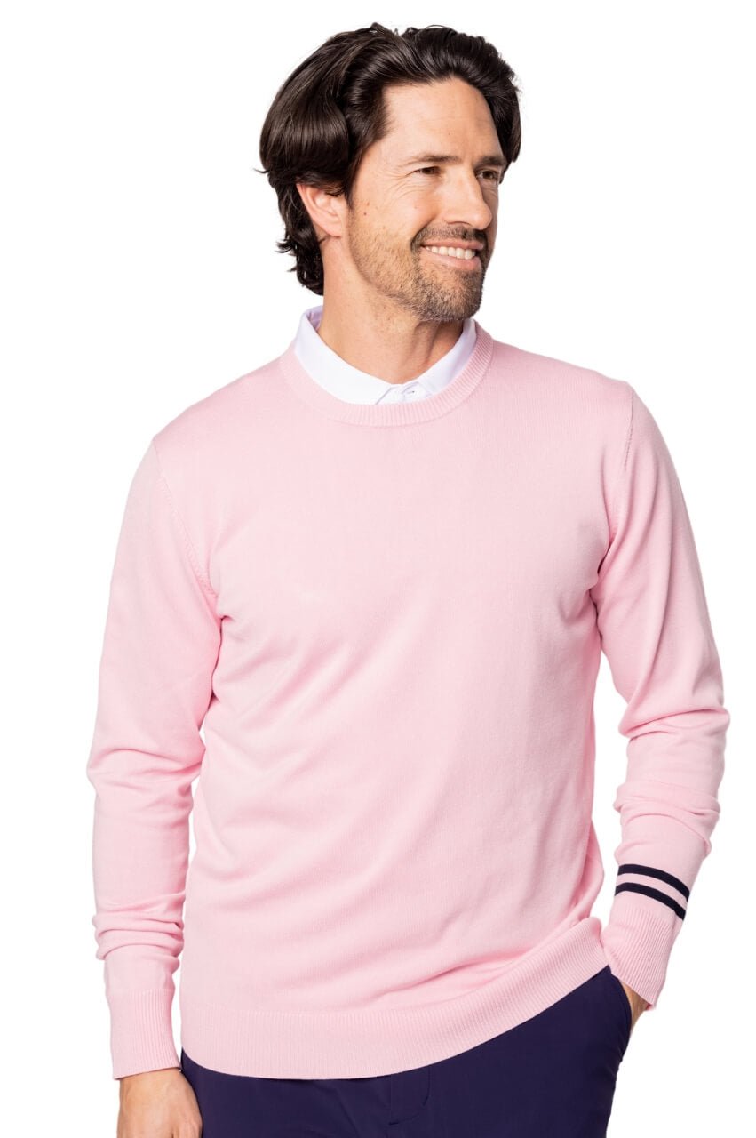 Men's Light Pink Striped Crewneck Sweater - GolftiniMen's Tops