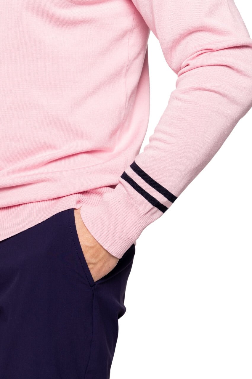 Men's Light Pink Striped Crewneck Sweater - GolftiniMen's Tops