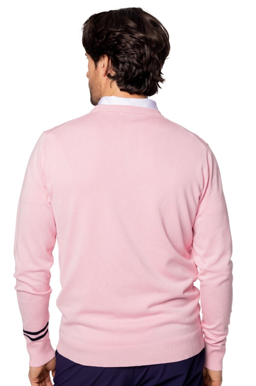 Men's Light Pink Striped Crewneck Sweater - GolftiniMen's Tops