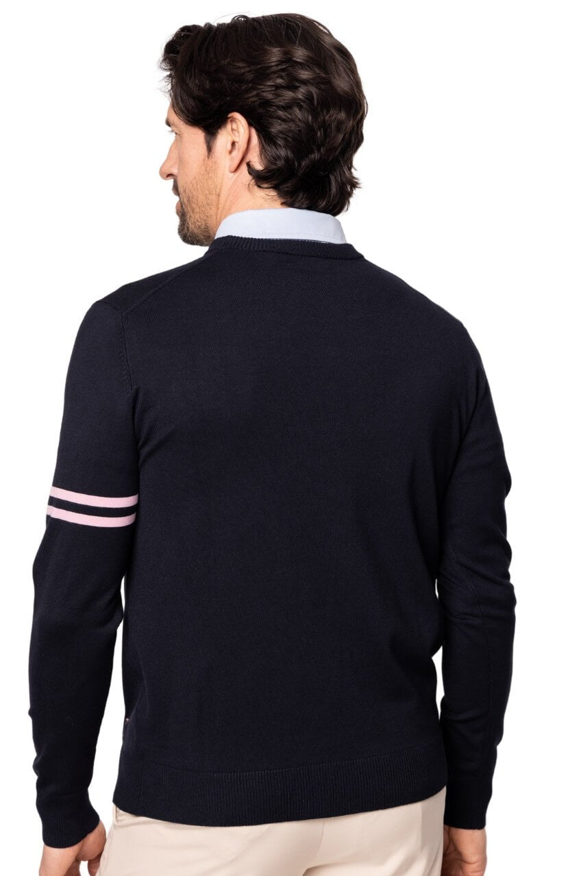 Men's Navy Striped Crewneck Sweater - GolftiniMen's Tops