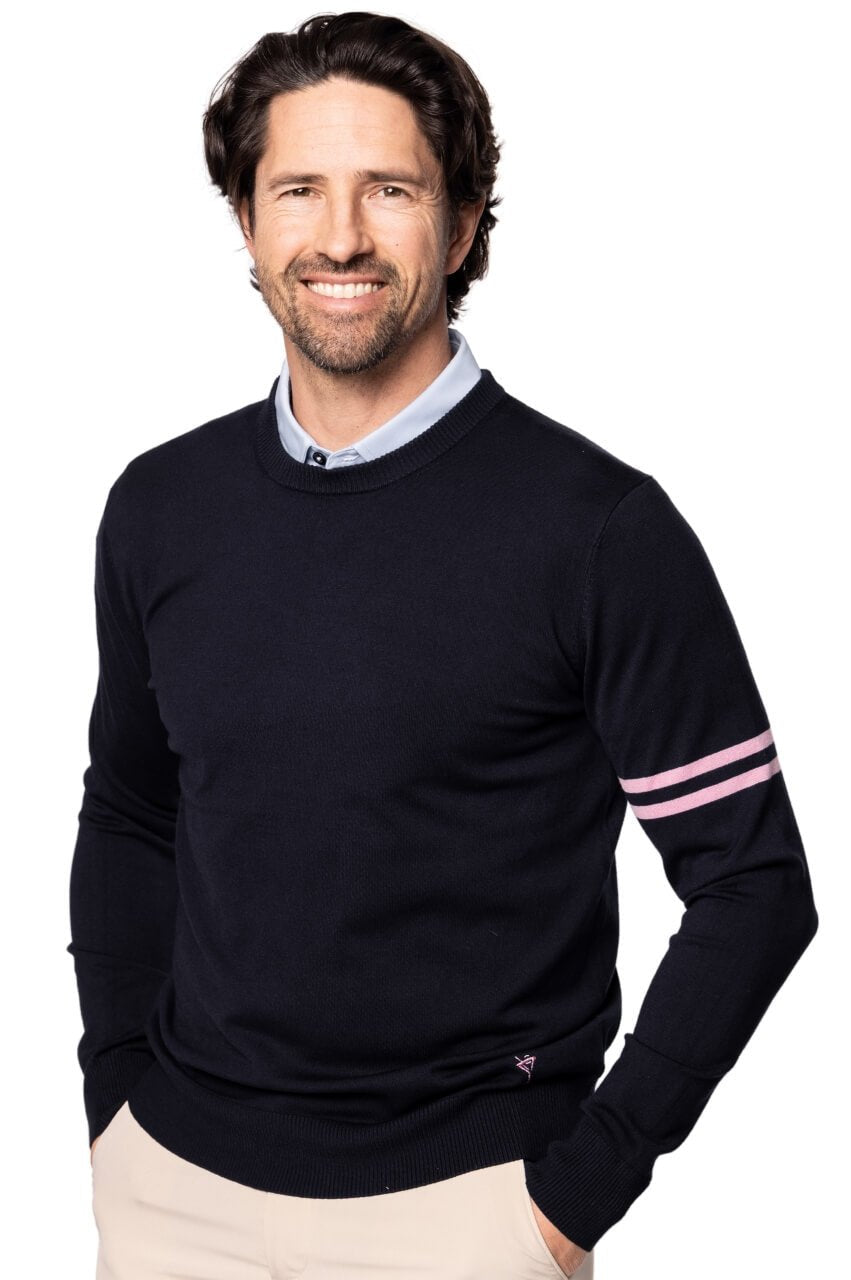 Men's Navy Striped Crewneck Sweater - GolftiniMen's Tops