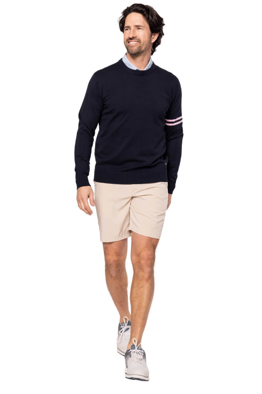 Men's Navy Striped Crewneck Sweater - GolftiniMen's Tops