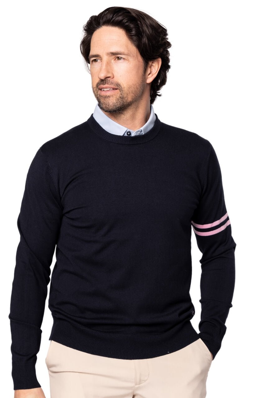 Men's Navy Striped Crewneck Sweater - GolftiniMen's Tops