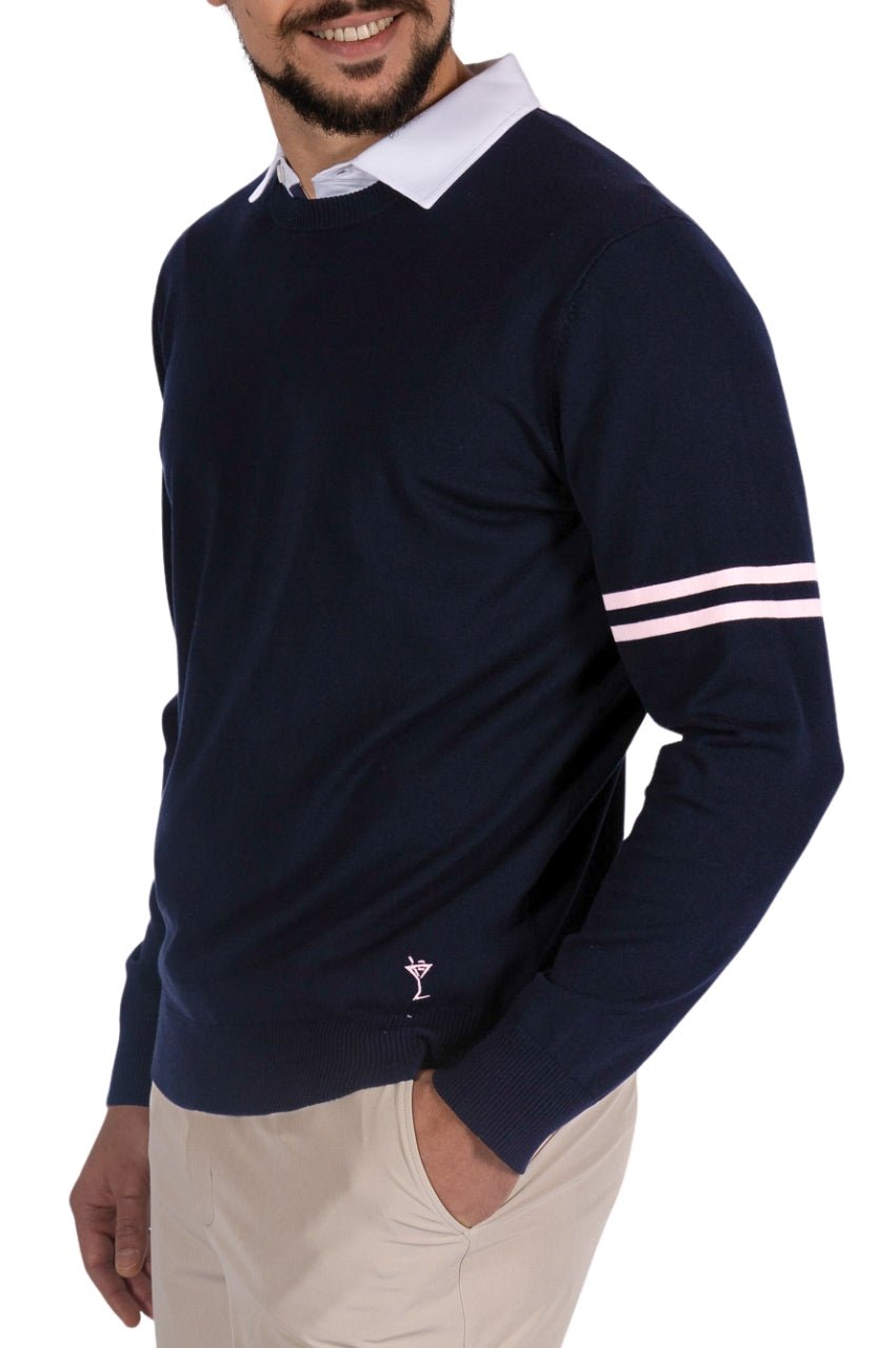 Men&#39;s Navy Striped Crewneck Sweater - GolftiniMen&#39;s Tops