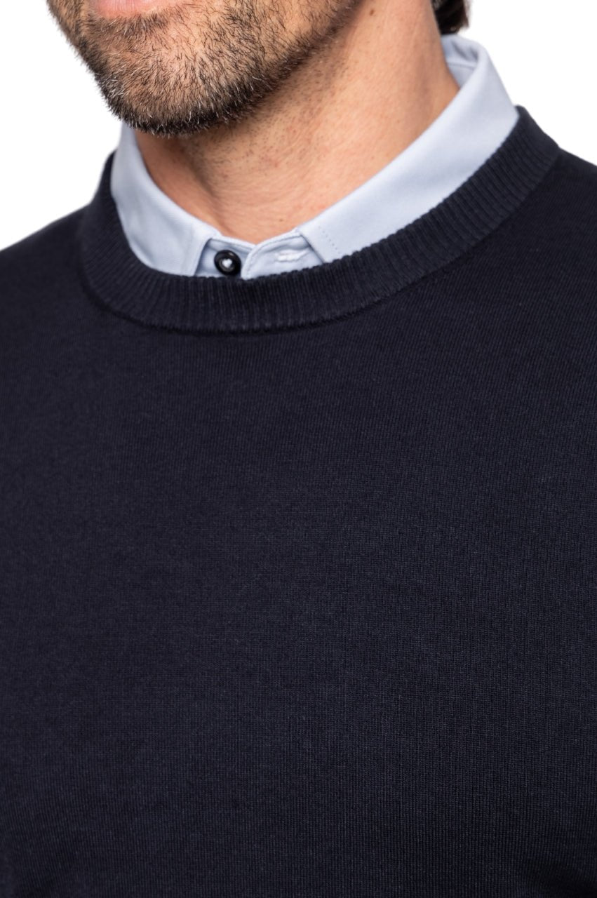 Men's Navy Striped Crewneck Sweater - GolftiniMen's Tops