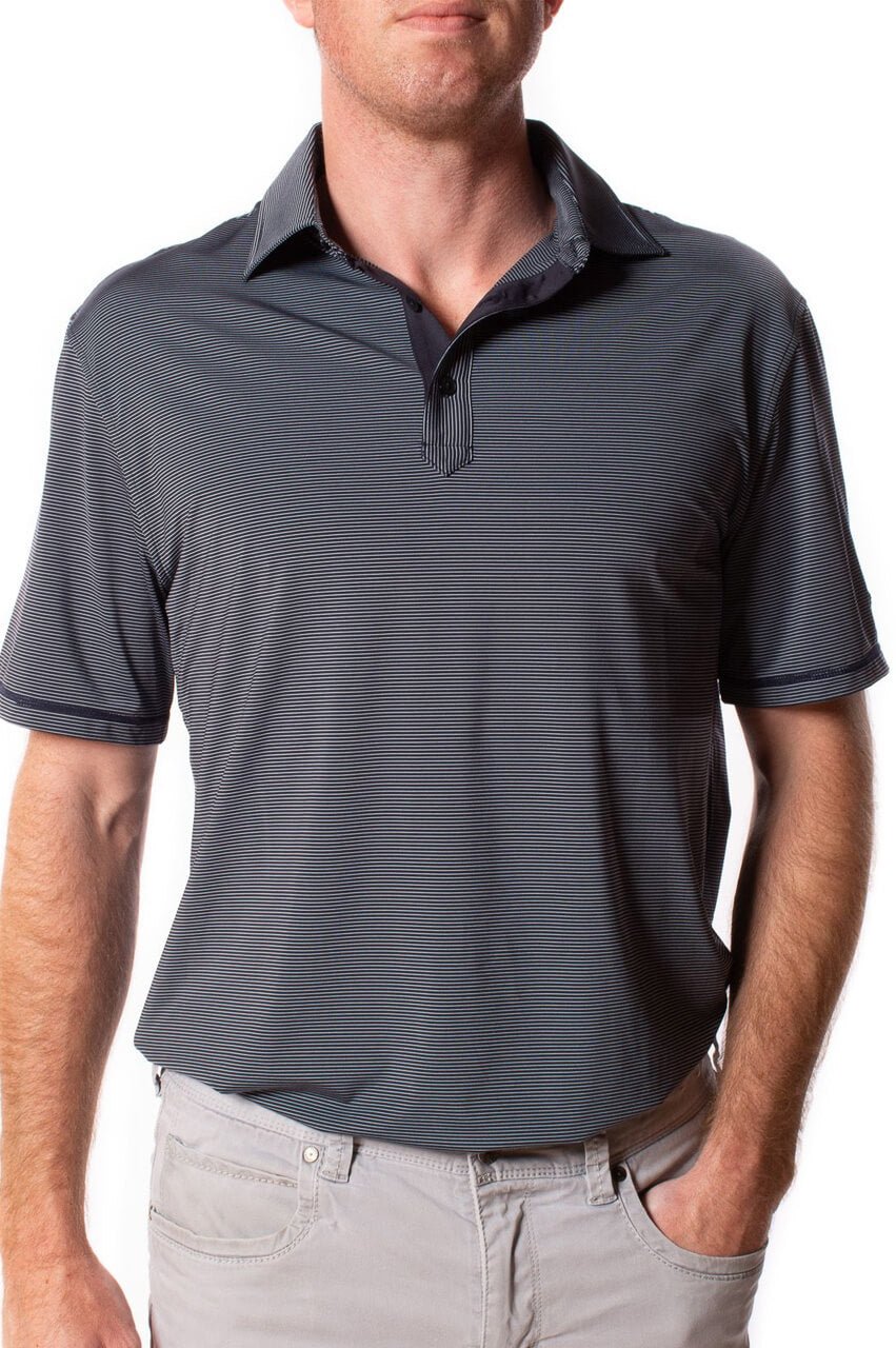 Men&#39;s Navy Striped Performance Polo - GolftiniTops