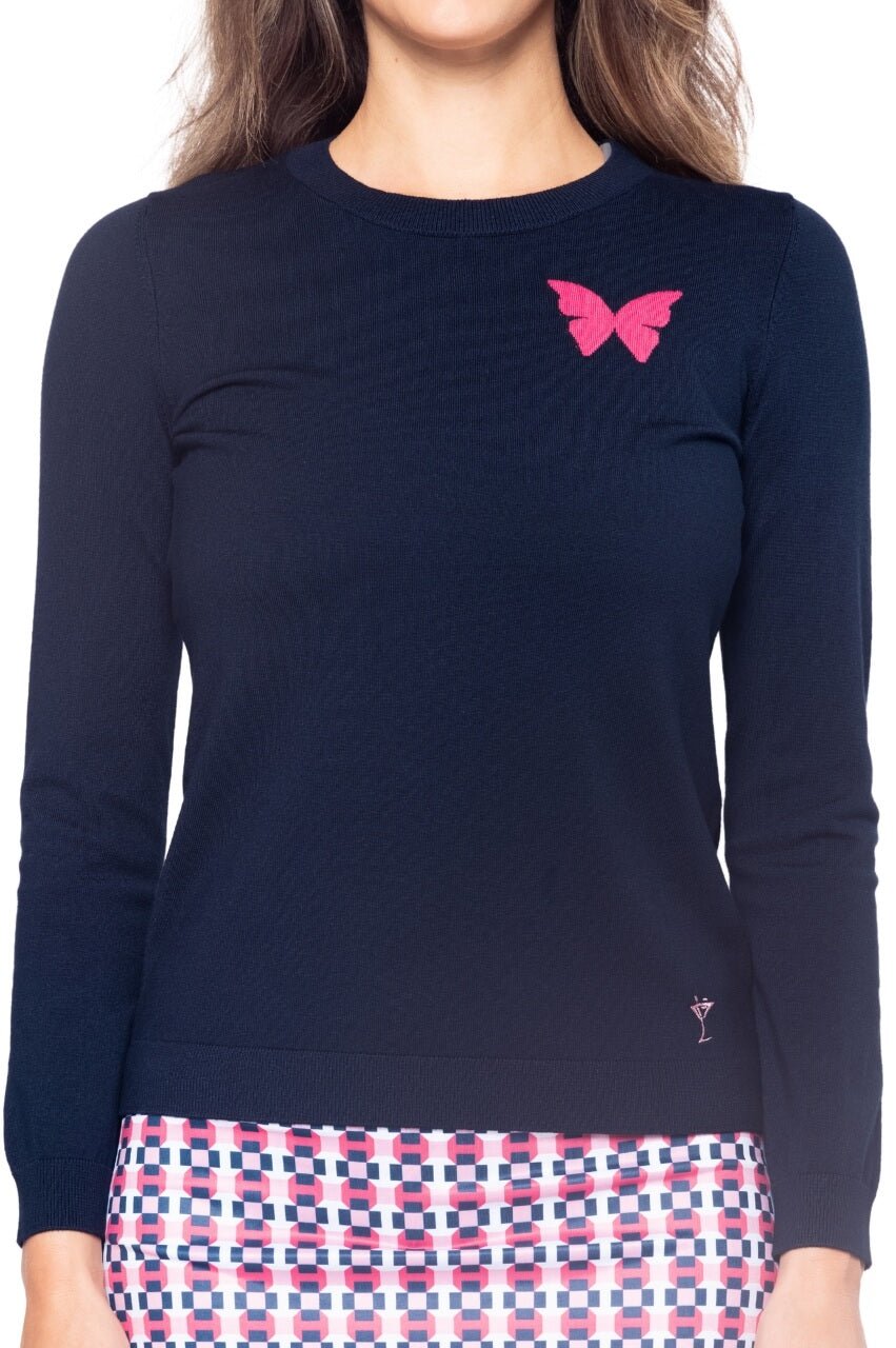 Navy Butterfly Crewneck Sweater - GolftiniSweaters