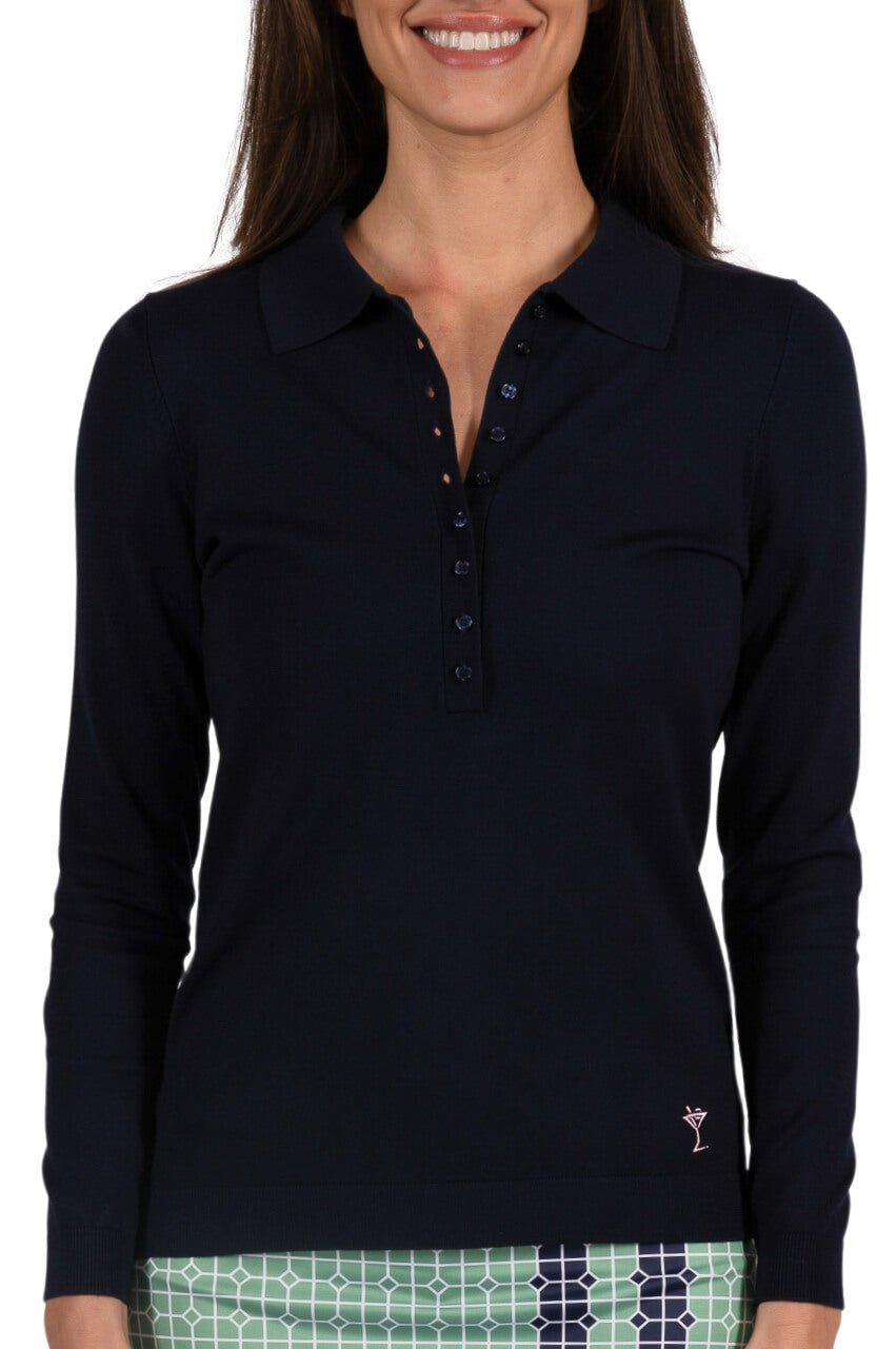 Navy Button Polo Sweater - GolftiniSweaters