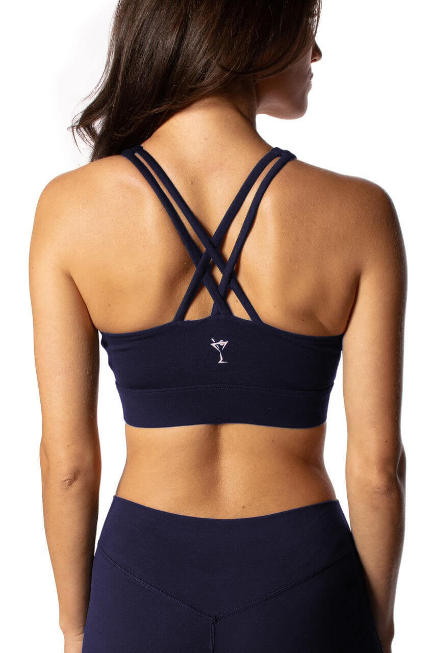 Navy Crossover Sports Bra - GolftiniTops