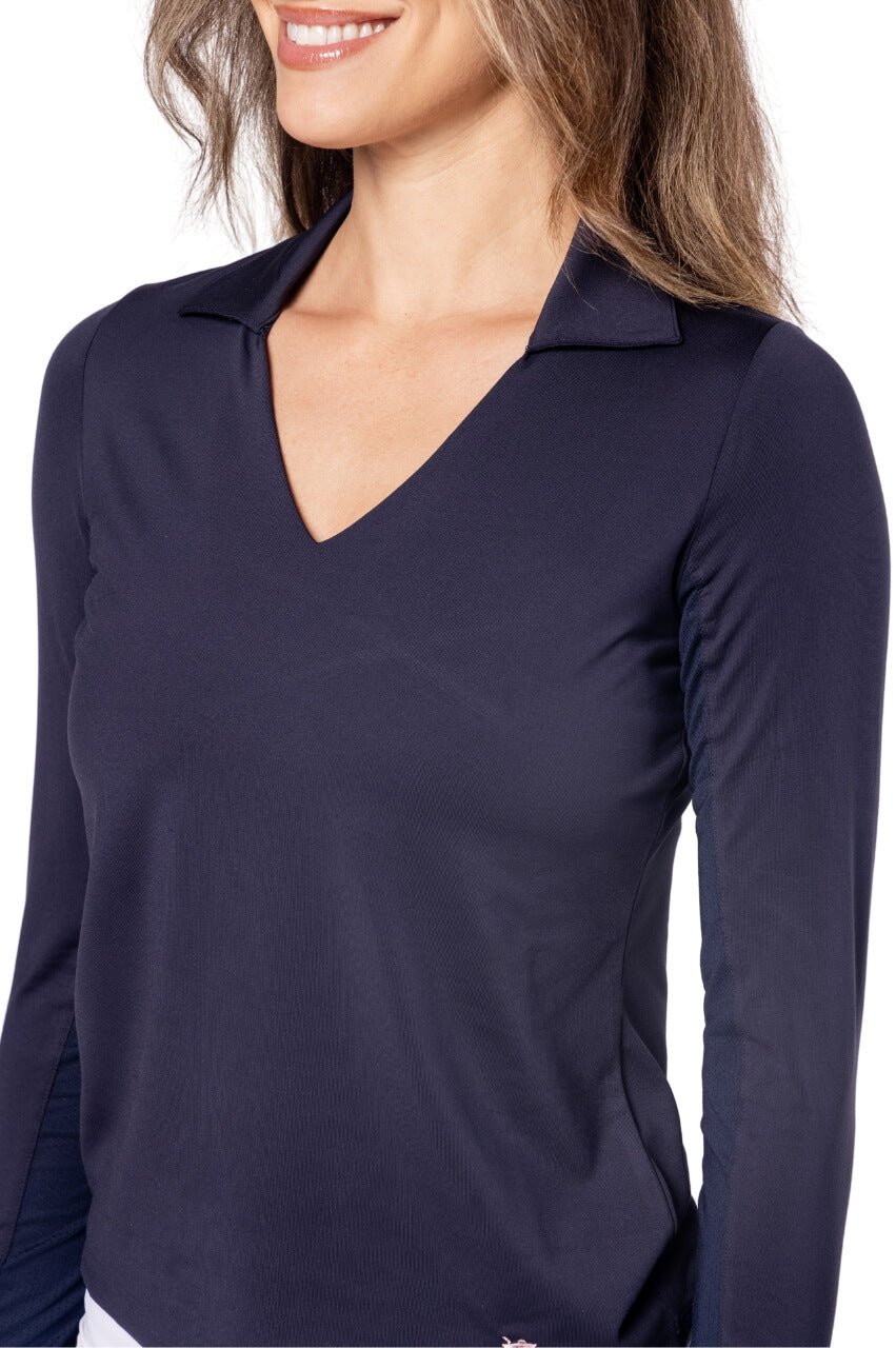 Navy Long Sleeve Lisa Sport Polo - GolftiniTops