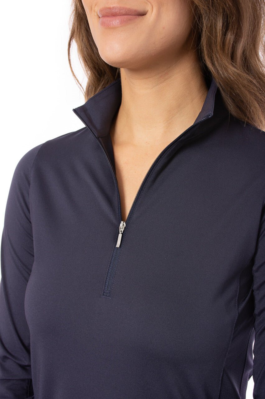 Navy Long Sleeve Zip Mock Polo - GolftiniTops