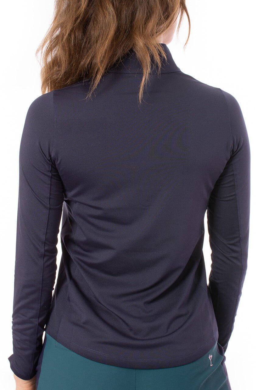 Navy Long Sleeve Zip Mock Polo - GolftiniTops