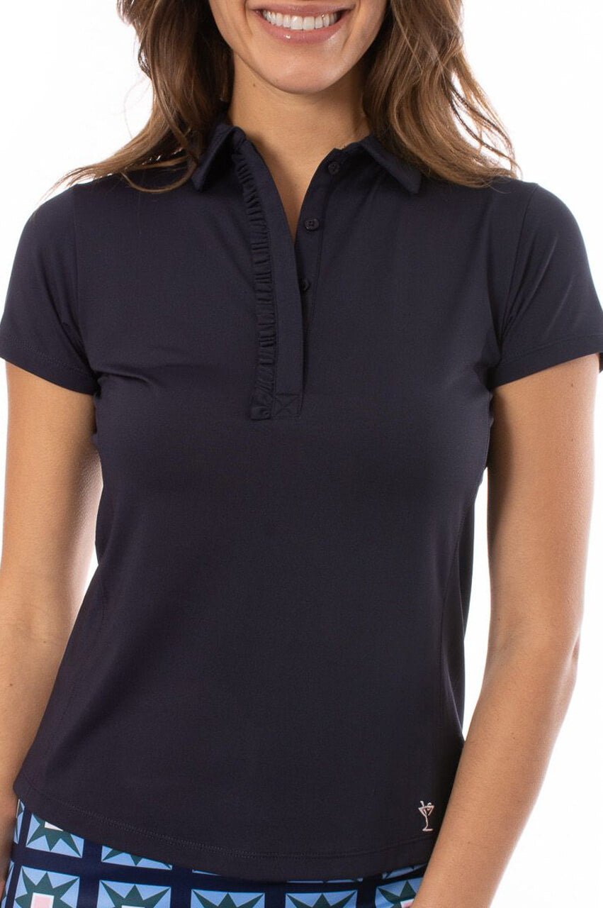 Navy Short Sleeve Ruffle Polo - GolftiniTops