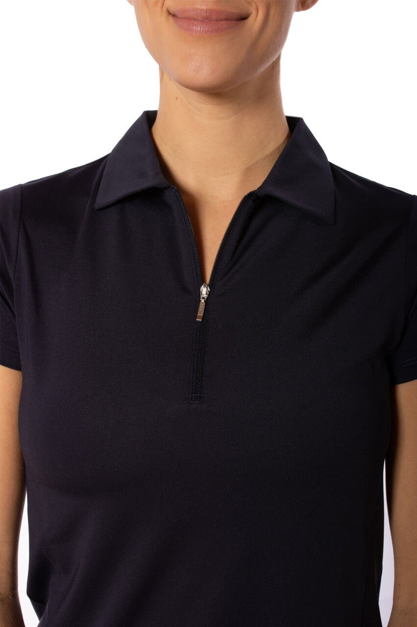 Navy Short Sleeve Zip Polo - GolftiniTops