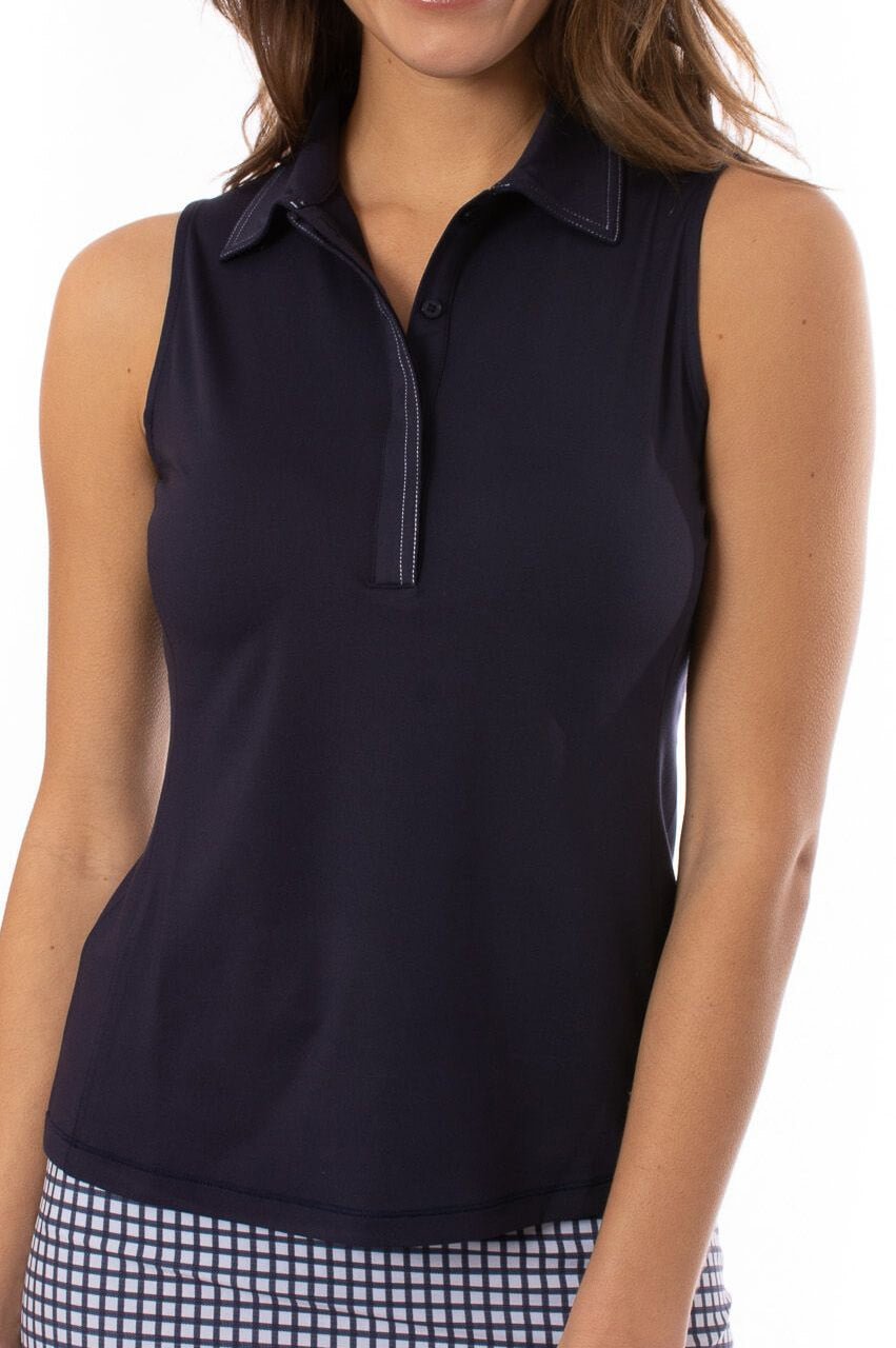 Navy Sleeveless Fabulous Polo - GolftiniTops