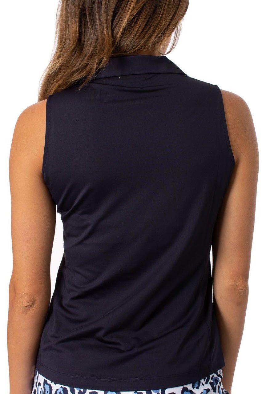 Navy Sleeveless Zip Polo - GolftiniTops