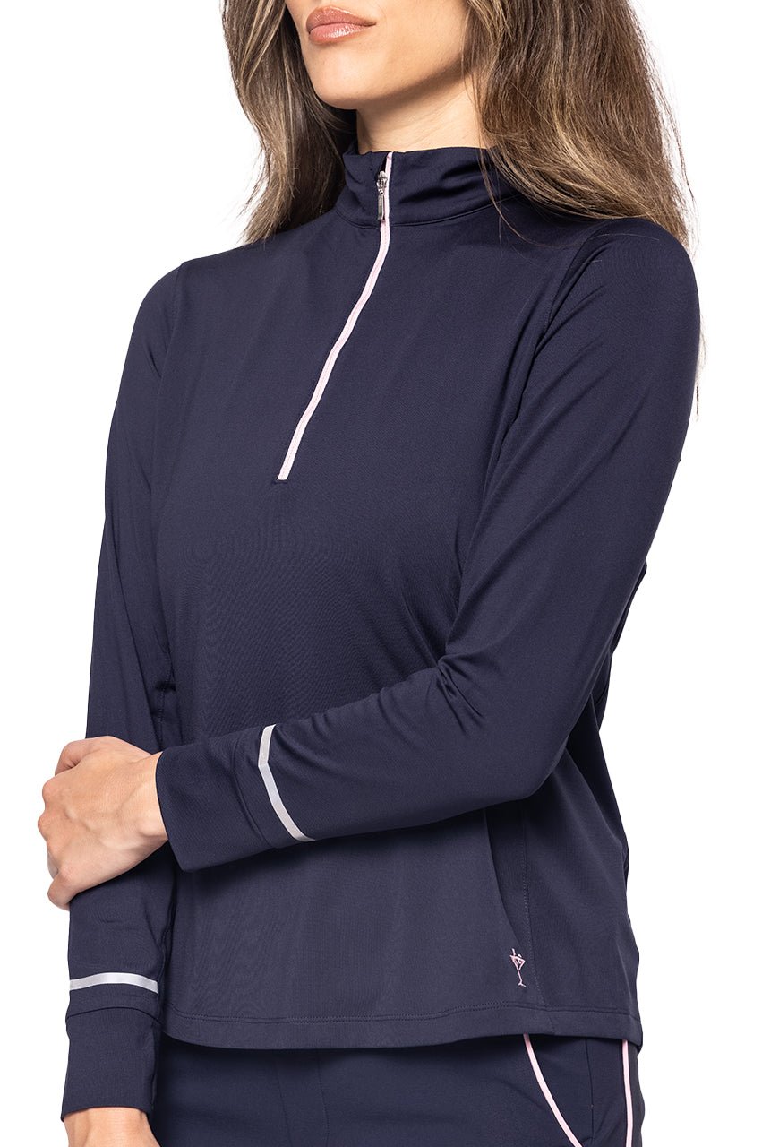 Navy/Rose Pink Fabulous Mock Pullover - GolftiniTops