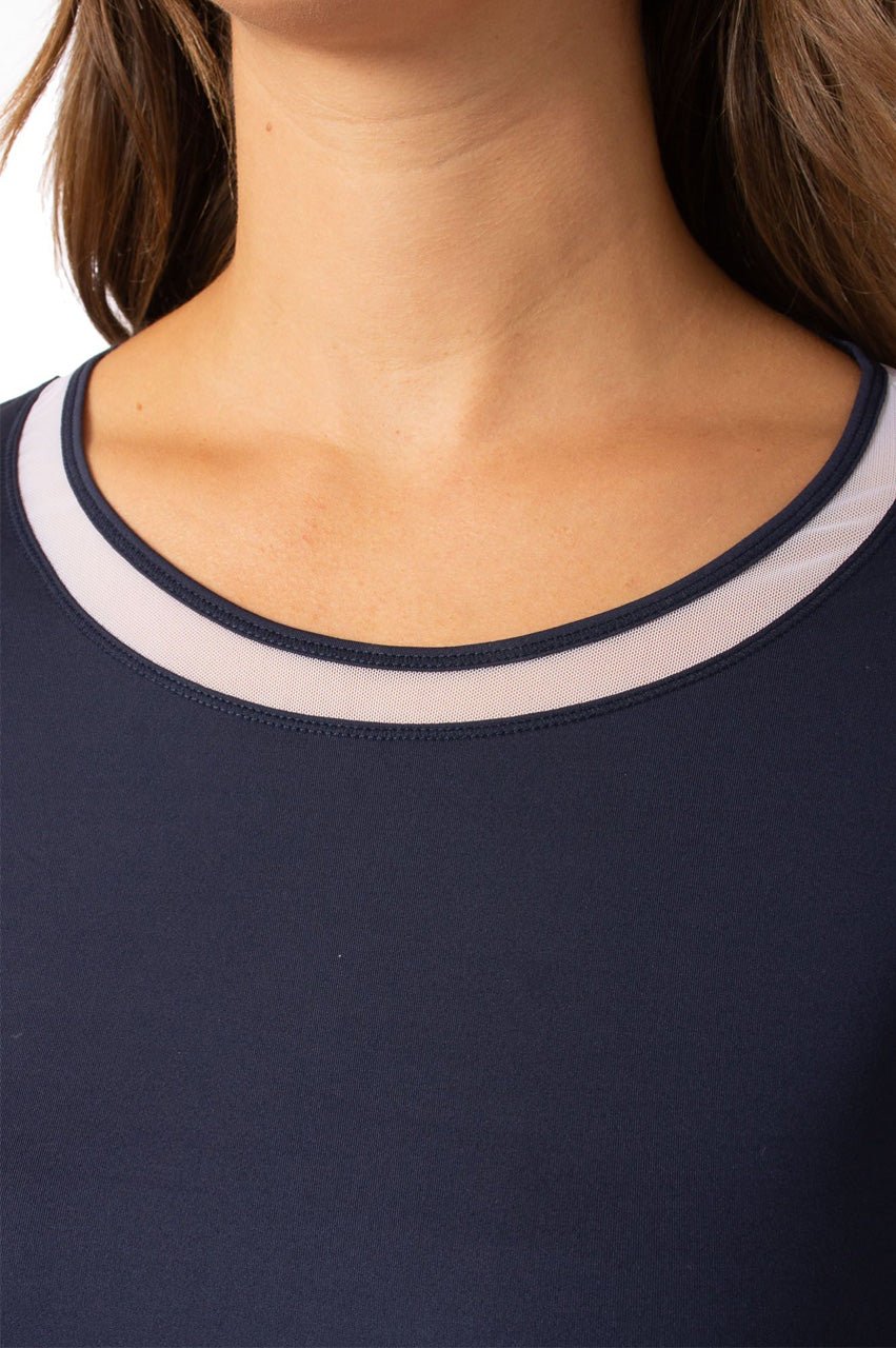 Navy/White Long Sleeve Mesh Trim Top - GolftiniTops