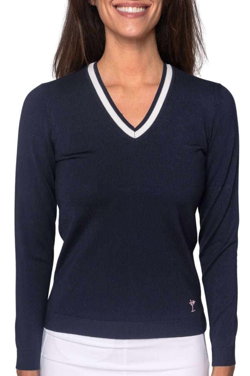 Navy/White Stretch V - Neck Sweater - GolftiniSweaters
