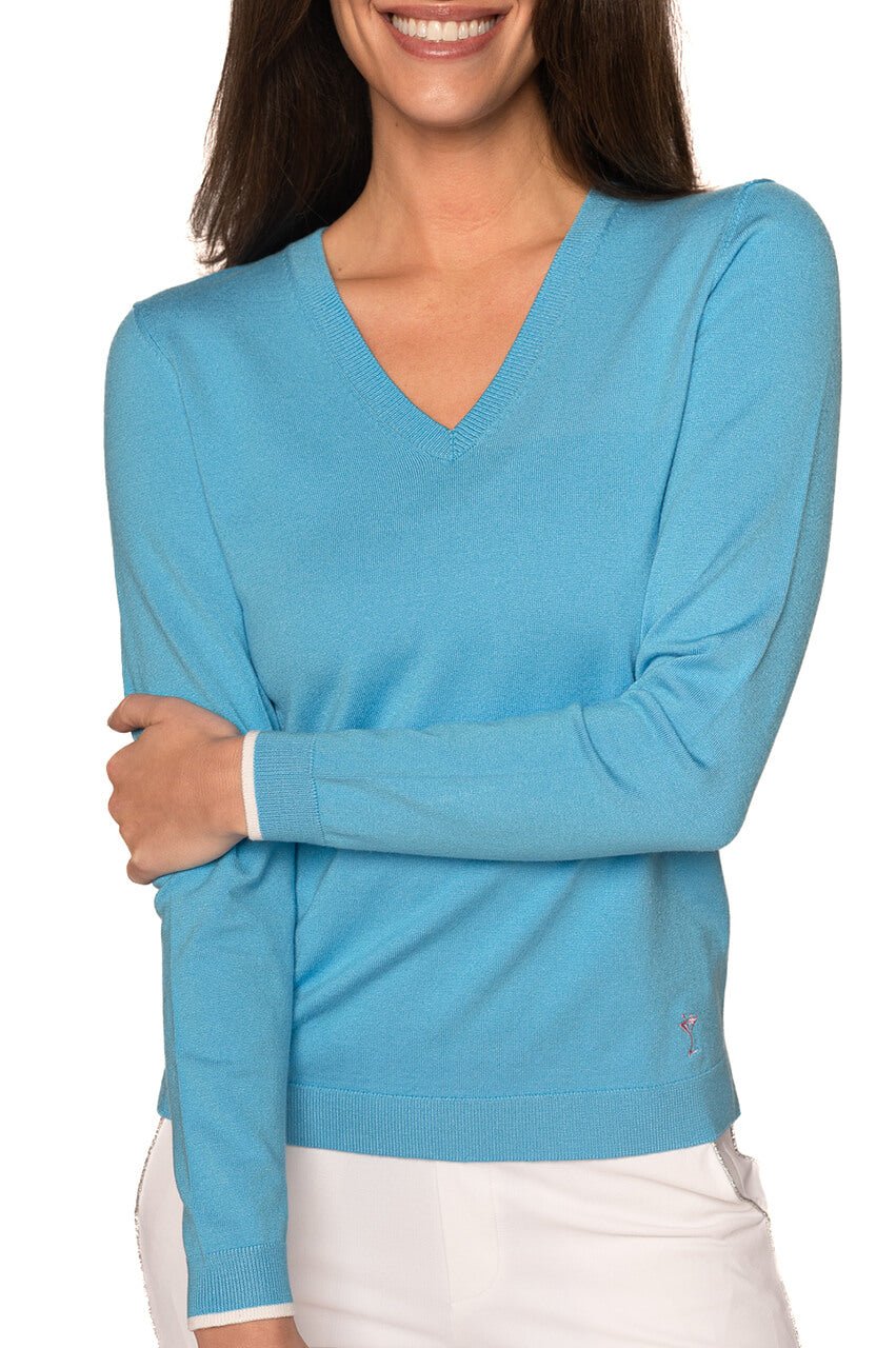 Ocean/White Stretch V - Neck Sweater - GolftiniSweaters
