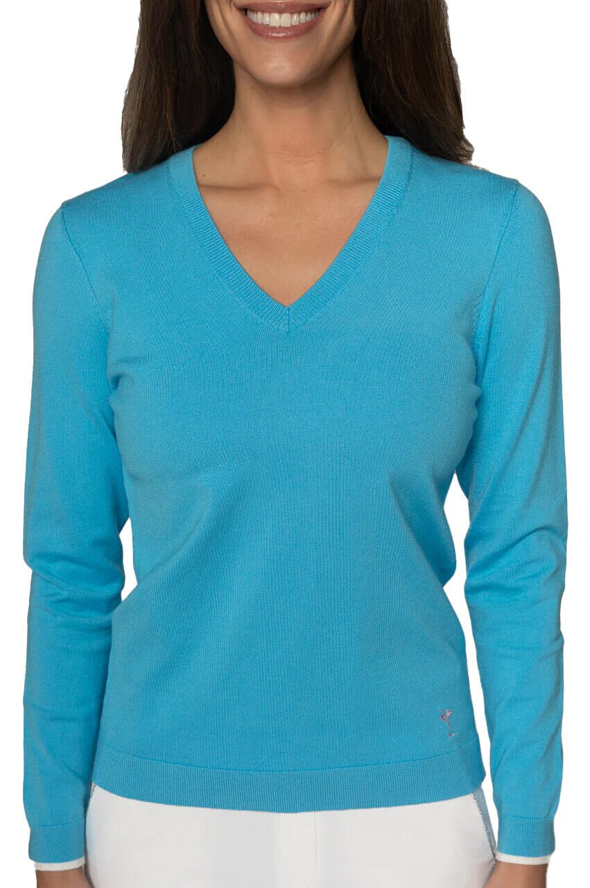 Ocean/White Stretch V - Neck Sweater - GolftiniSweaters