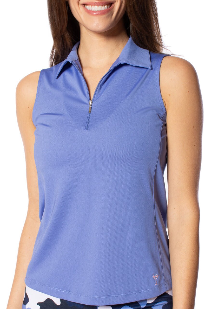 Periwinkle Sleeveless Zip Polo - GolftiniTops