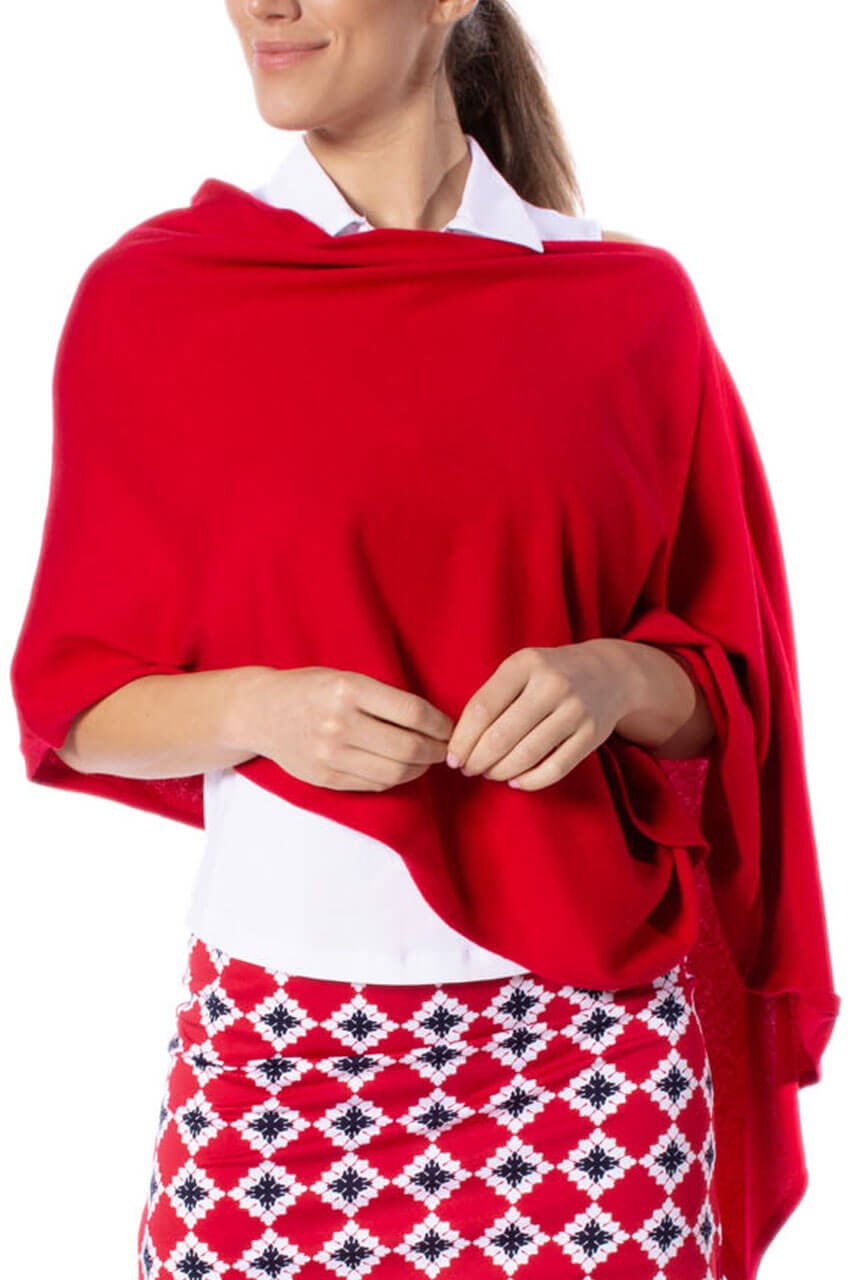 Red Cotton Cashmere Poncho - GolftiniPonchos