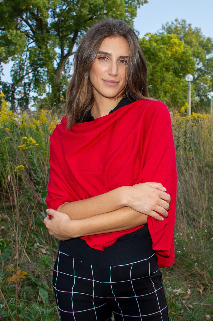 Red Cotton Cashmere Poncho - GolftiniPonchos