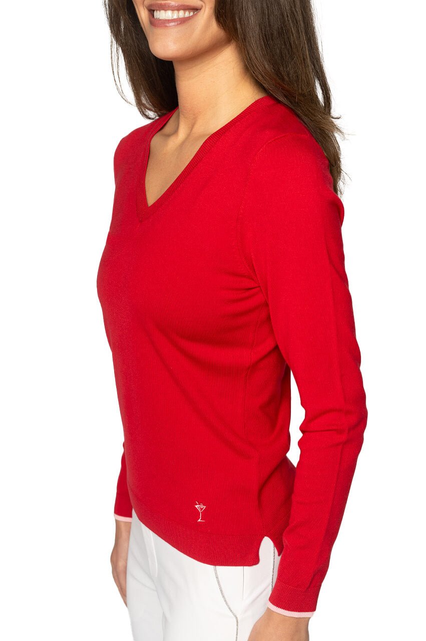 Red/Light Pink Stretch V - Neck Sweater - GolftiniSweaters