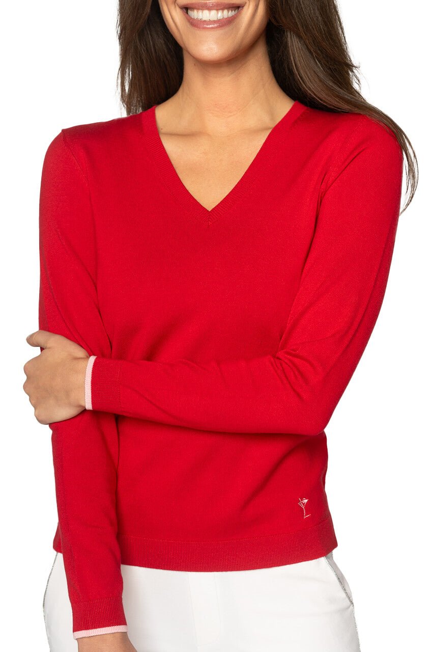 Red/Light Pink Stretch V - Neck Sweater - GolftiniSweaters