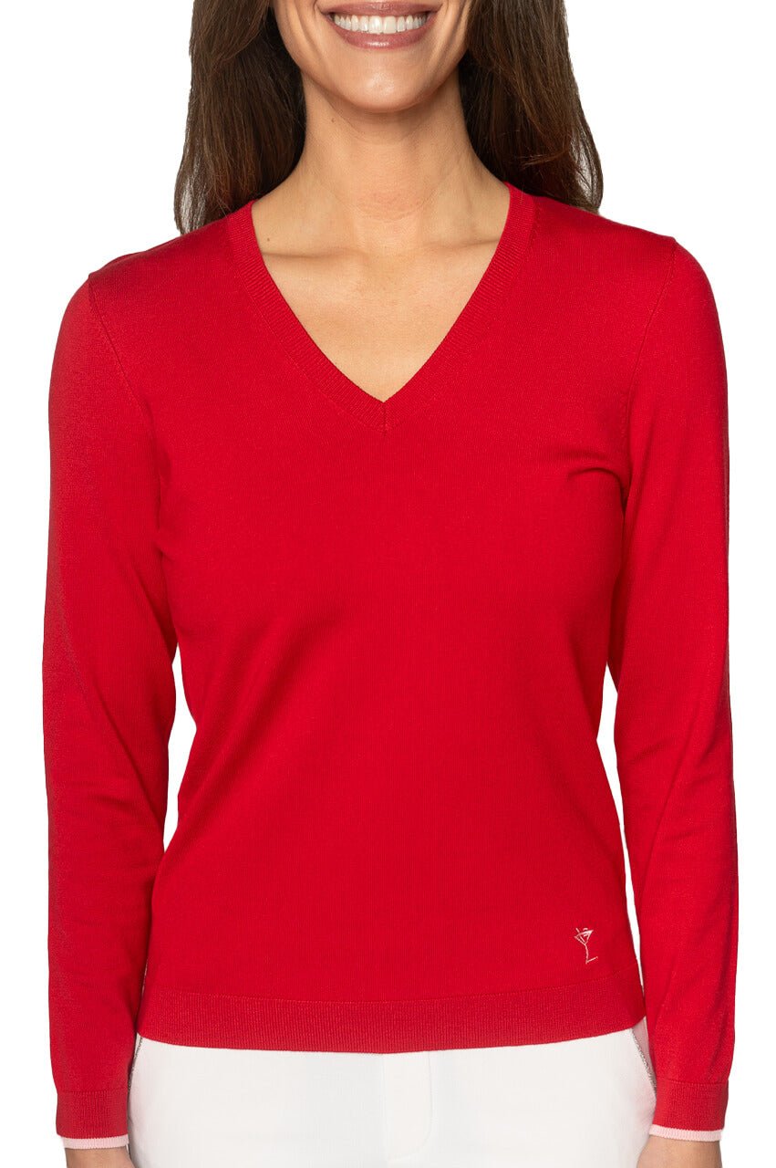 Red/Light Pink Stretch V - Neck Sweater - GolftiniSweaters