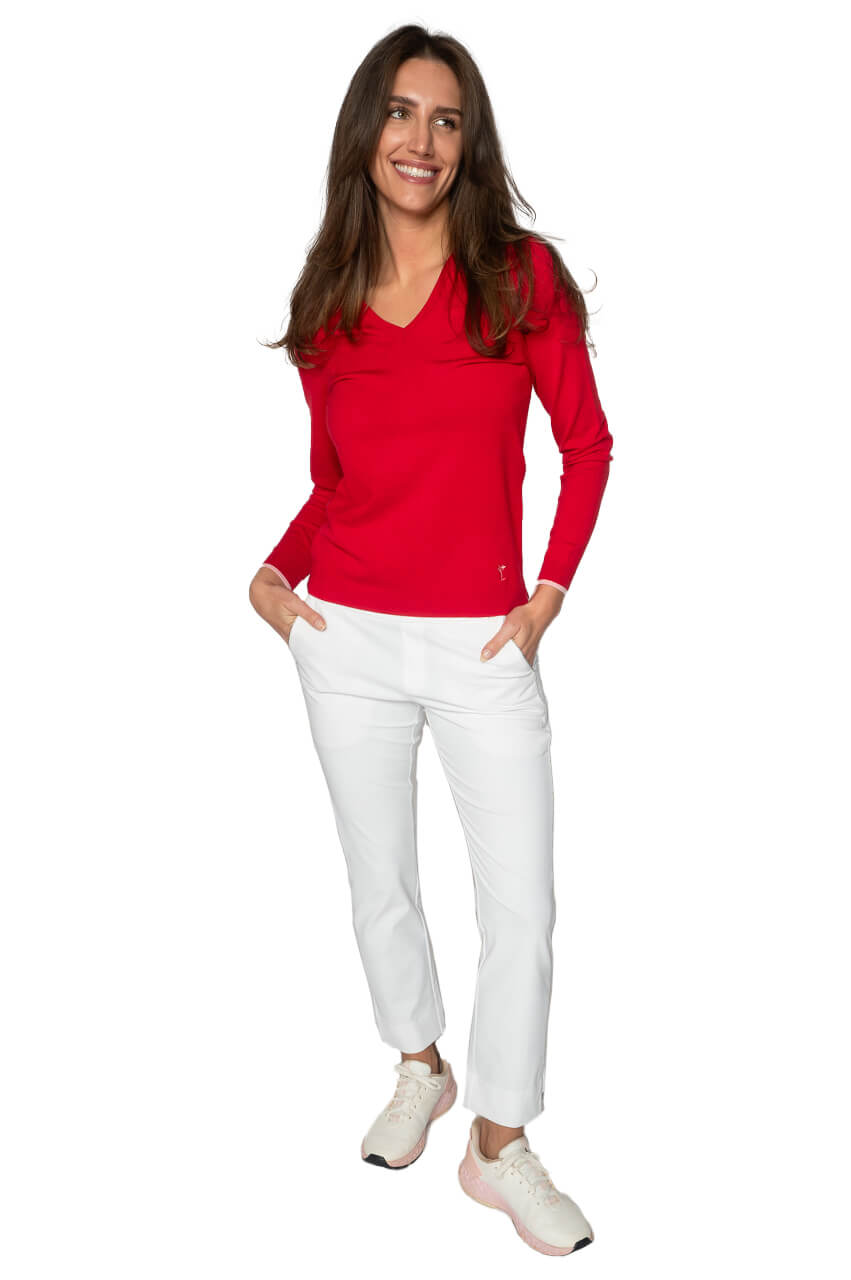 Red/Light Pink Stretch V - Neck Sweater - GolftiniSweaters