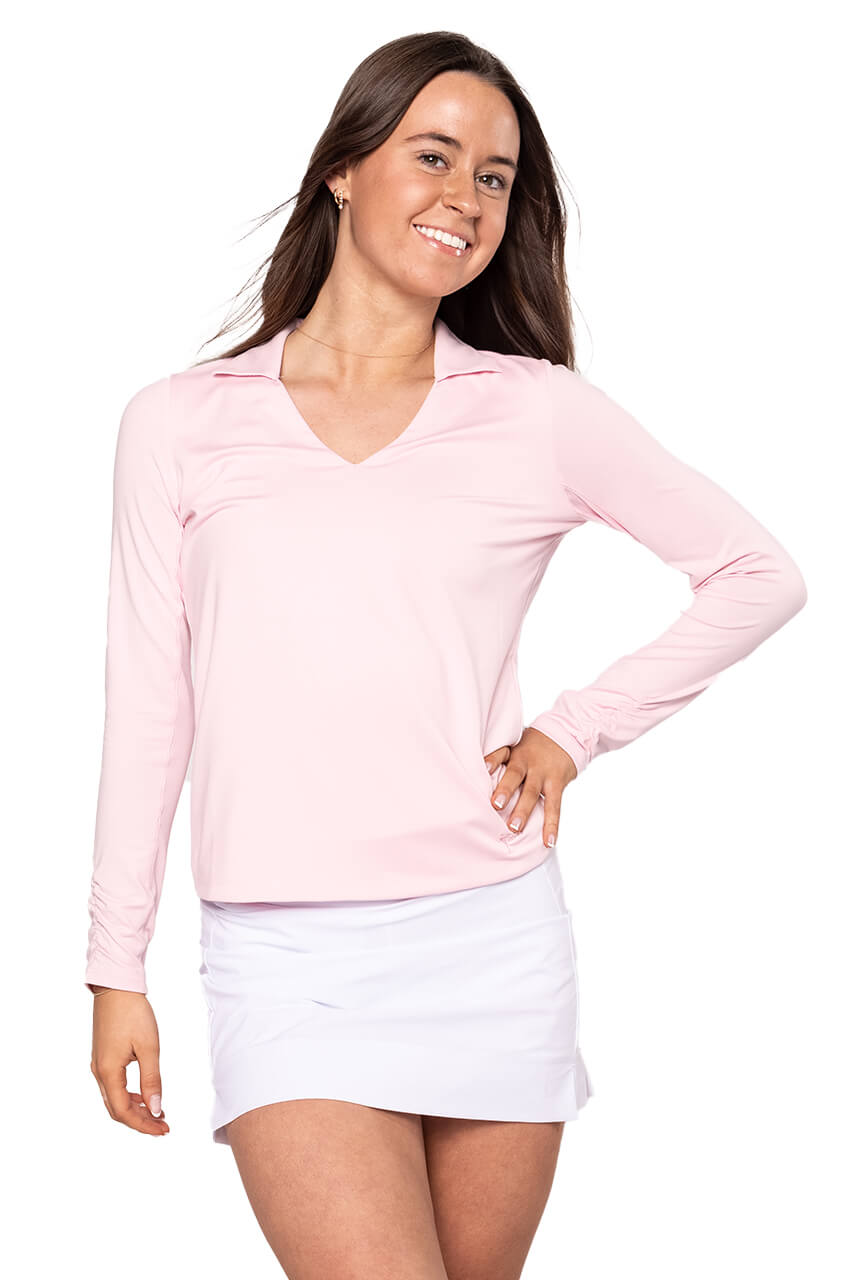 Rose Pink Long Sleeve Lisa Sport Polo - GolftiniTops