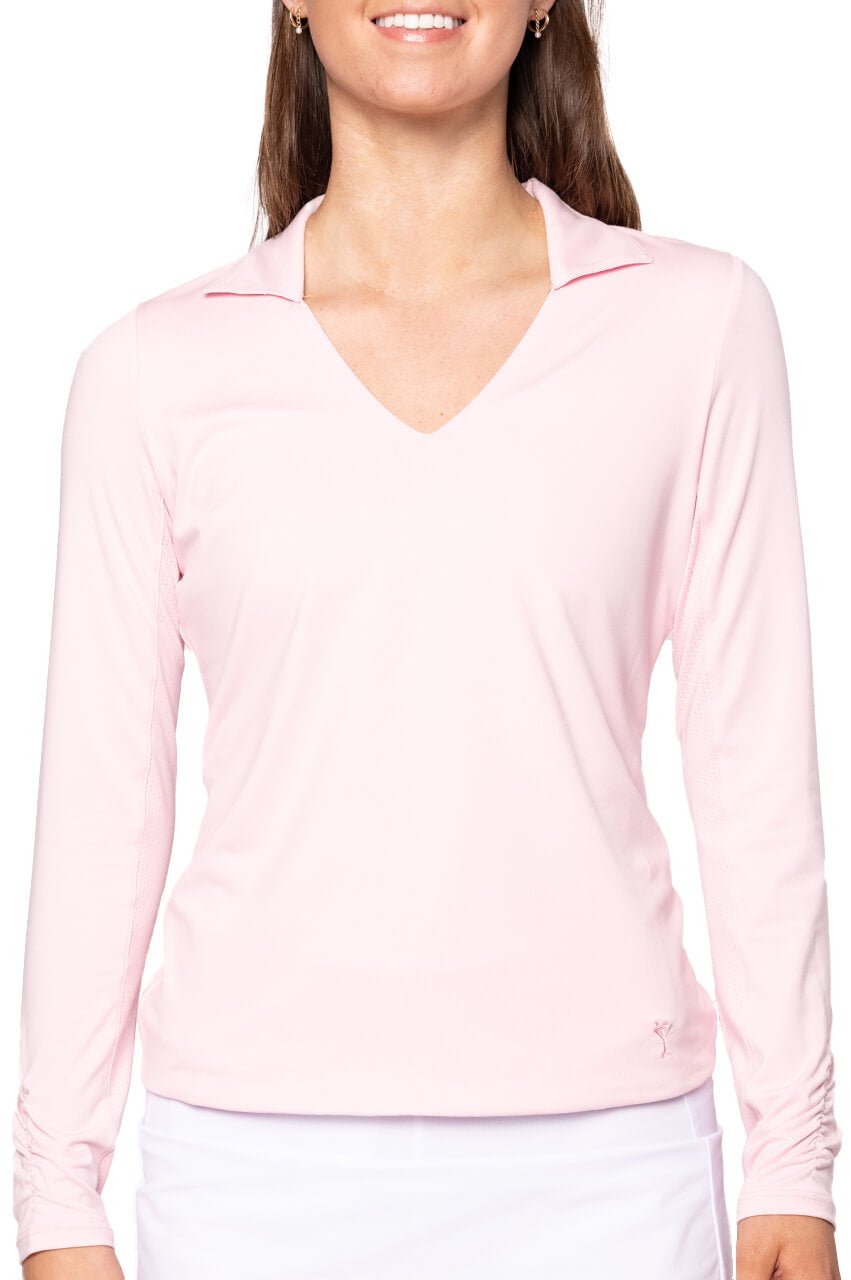 Rose Pink Long Sleeve Lisa Sport Polo - GolftiniTops