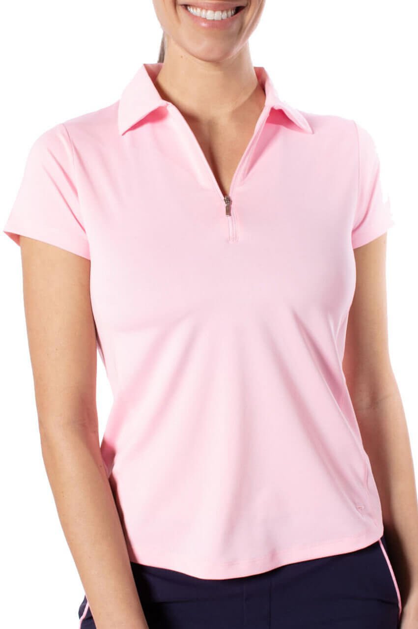 Rose Pink Short Sleeve Zip Polo - GolftiniTops