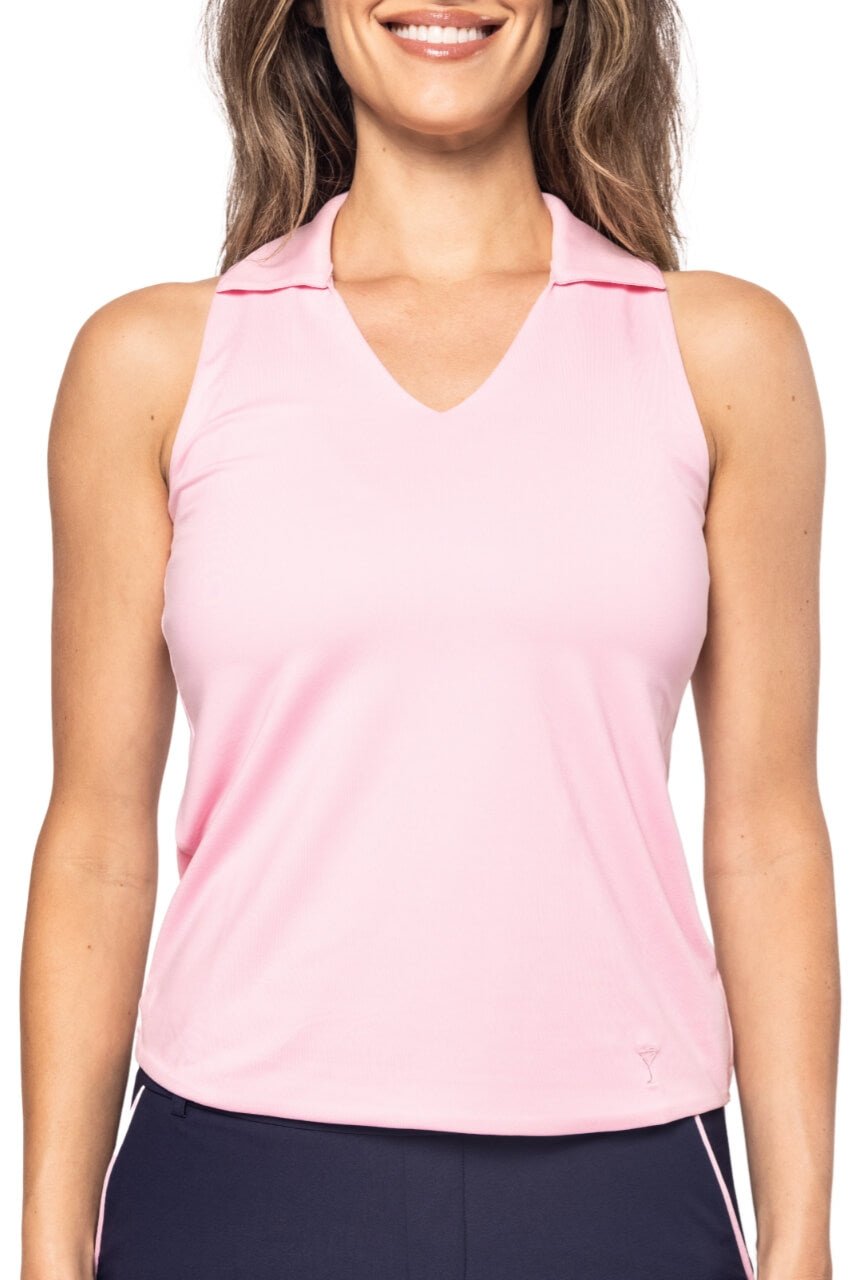 Rose Pink Sleeveless Lisa Sport Polo - GolftiniTops