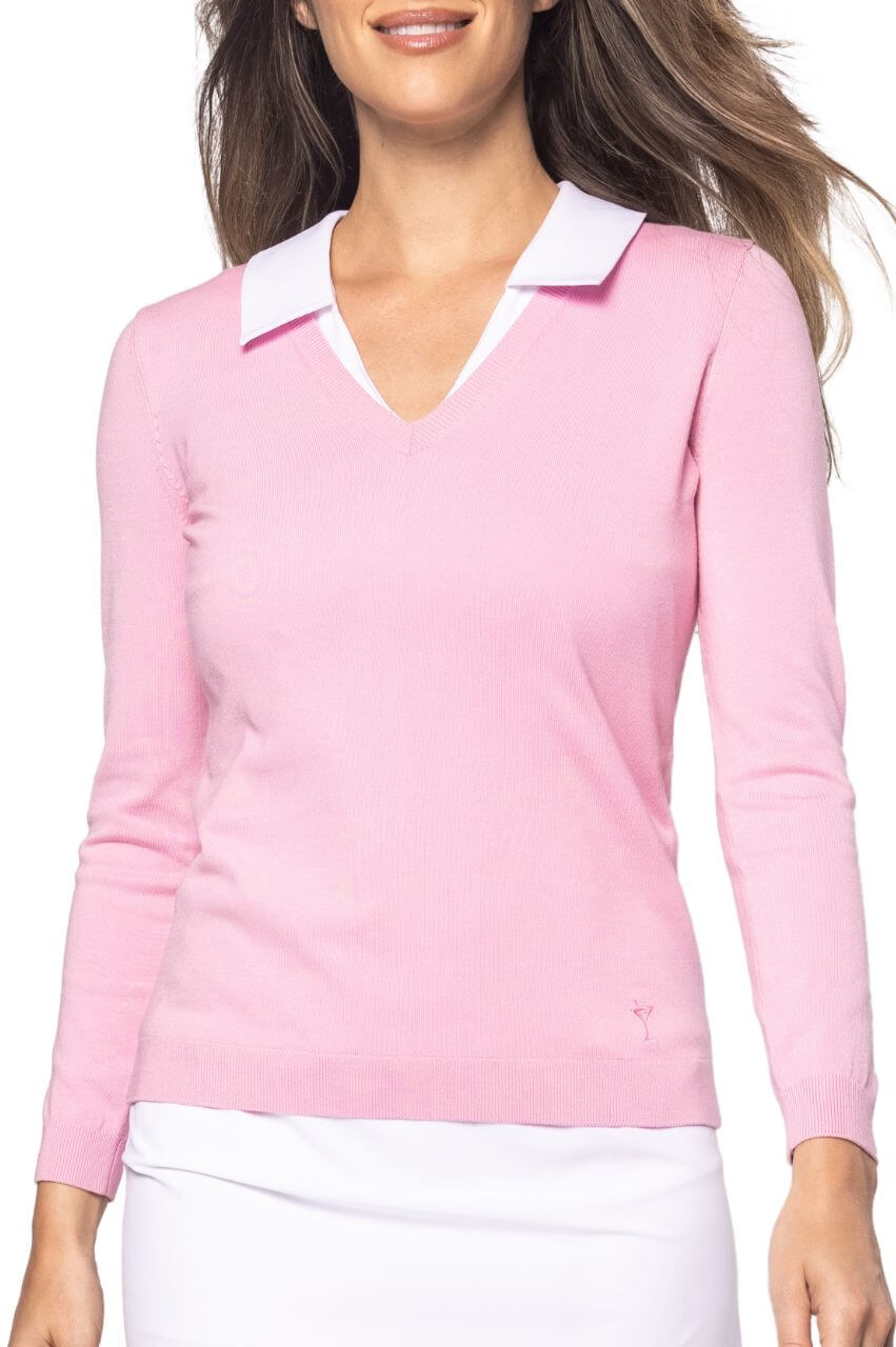 Rose Pink Stretch V - Neck Sweater - GolftiniSweaters